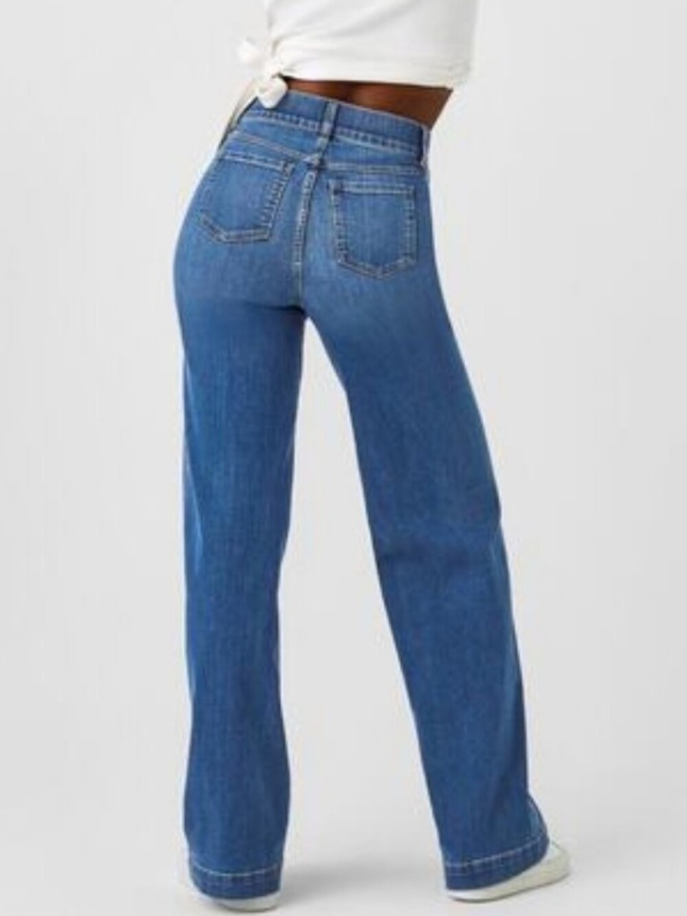 SPANX SEAMED FRONT WIDE LEG DENIM JEANS VINTAGE INDIGO MEDIUM 6 / 8 - Picture 3 of 14